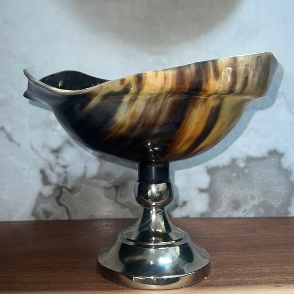 Natural Water Buffalo Horn Footed Bowl - Picture 1 of 7
